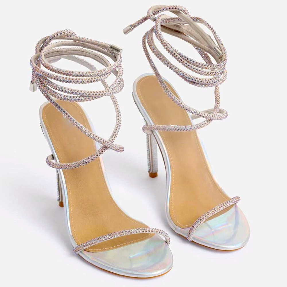 MissHeel Wrap Up Strappy High Heels with Rhinestones size 10